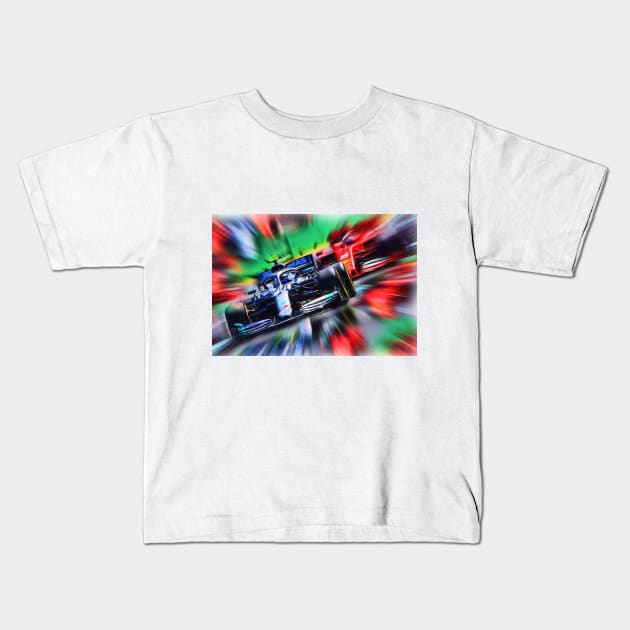 Bottas leading Vettel Kids T-Shirt by DeVerviers